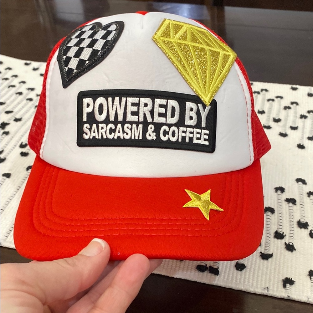 Red and White Trucker Hat with Patches